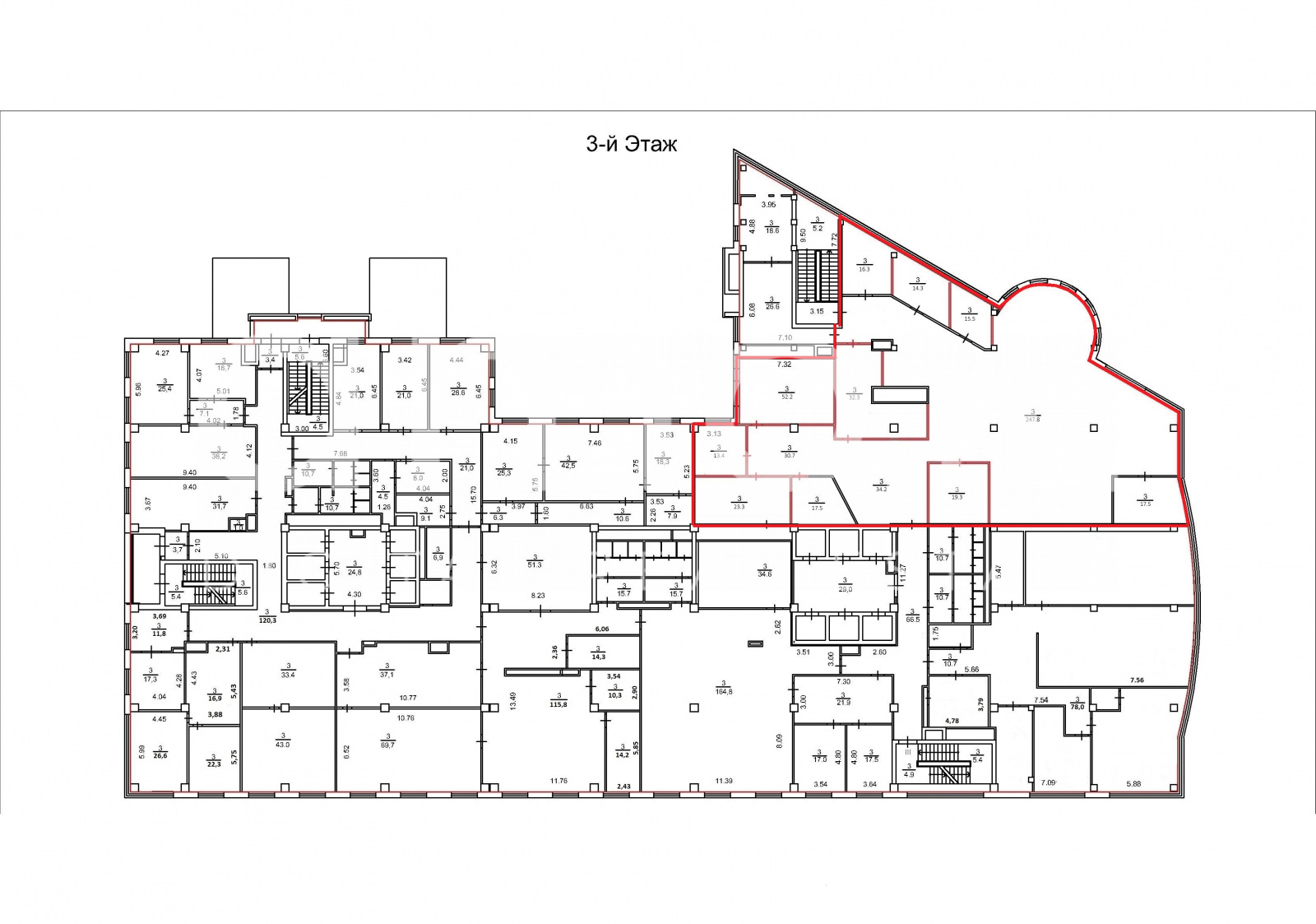Планировка офиса 550 м², 3 этаж, Бизнес-центр «Бородино Плаза»